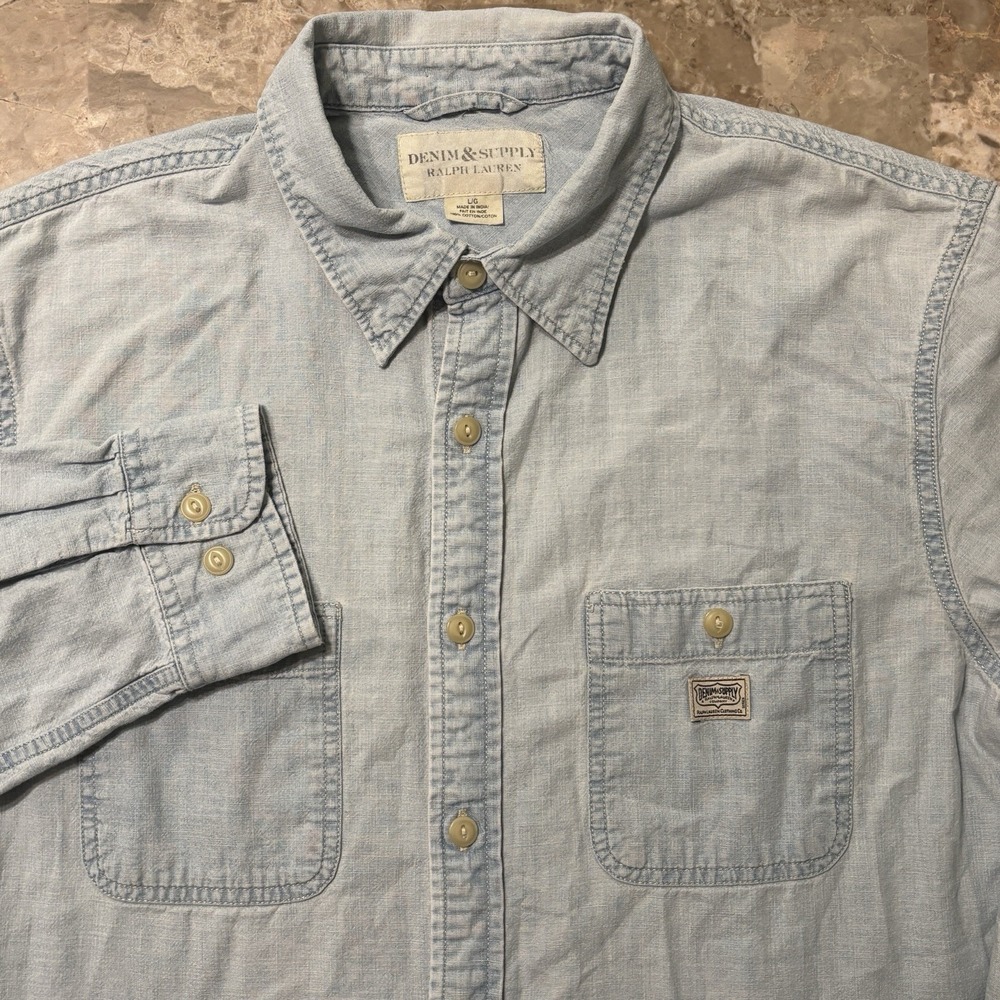 Polo Ralph Lauren Denim And Supply Shirt Mens Large Blue Chambray Long Sleeve